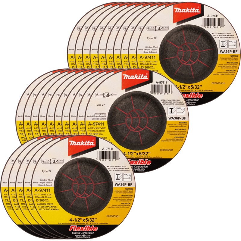 Makita A-97411-25 41/2" x 5/32" x 7/8" INOX Flex Grinding Wheel, 36 Grit, 25/pk