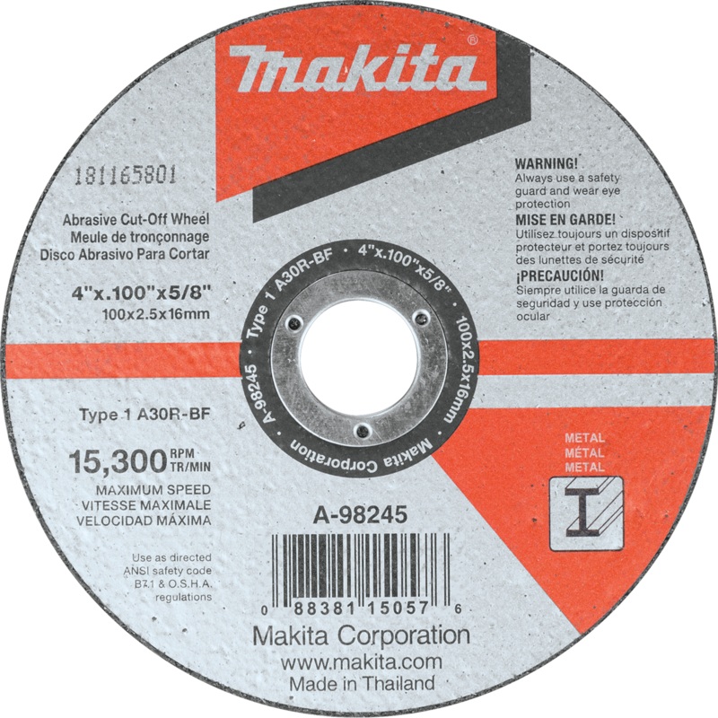 Makita A-98245 4" x 3/32" x 5/8" Cutoff Wheel, Metal