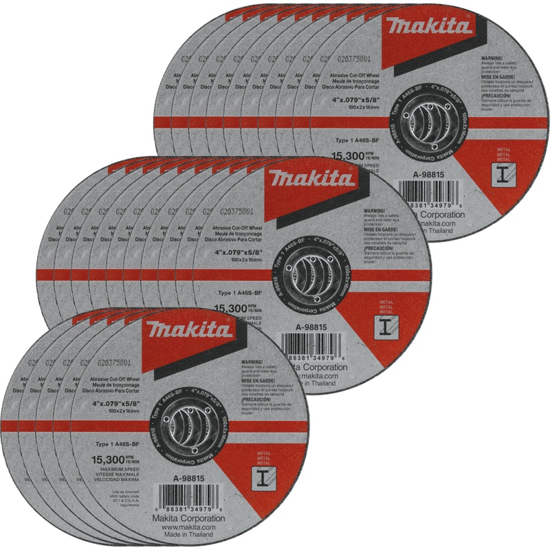 Makita A-98815-25 4" x .100" x 5/8" Cutoff Wheel, Metal, 25/pk