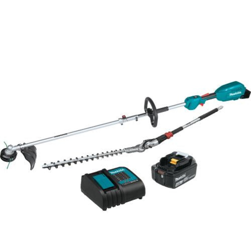 Makita XUX02SM1X2 18V LXT LithiumIon Brushless Cordless Couple Shaft Power Head Kit w/ 13" String Trimmer & 20" Hedge Trimmer Attachments (4.0Ah)