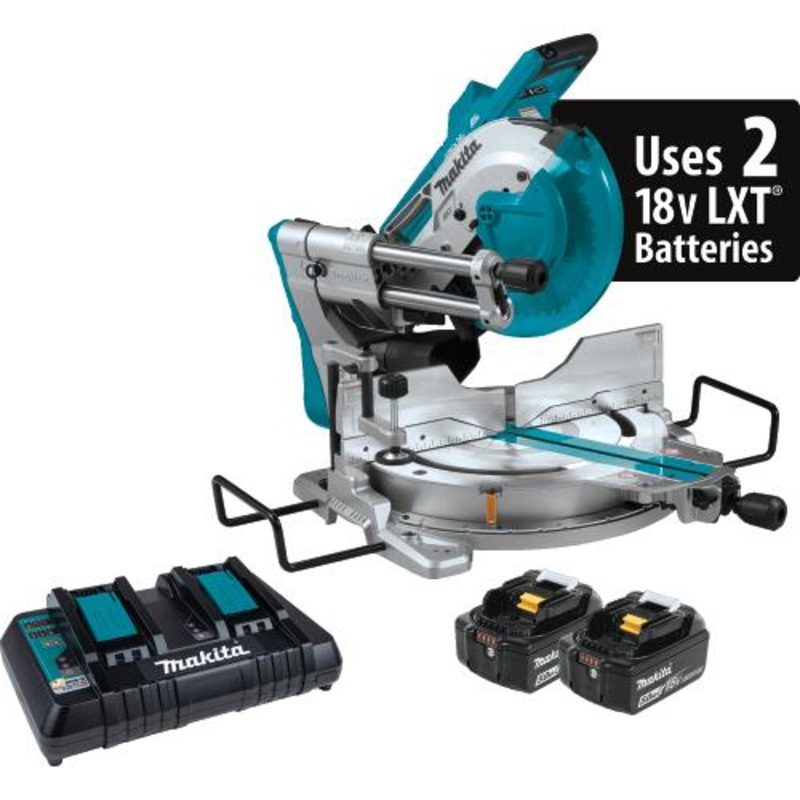 Makita XSL04PTU 36V (18V X2) LXT Brushless 10" DualBevel Sliding Compound Miter Saw Kit, AWS and Laser (5.0Ah)
