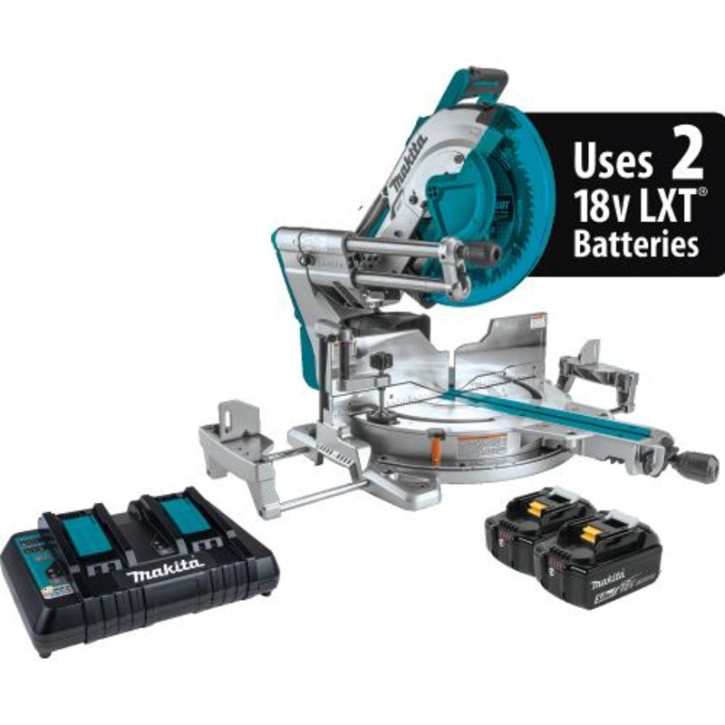 Makita XSL08PT 36V (18V X2) LXT Brushless 12" DualBevel Sliding Compound Miter Saw Kit, AWS Capable and Laser (5.0Ah)