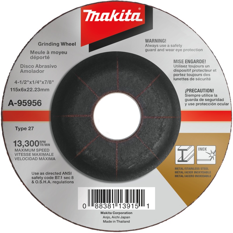 Makita A-95956 41/2" X 1/4" X 7/8" INOX Grinding Wheel, 36 Grit