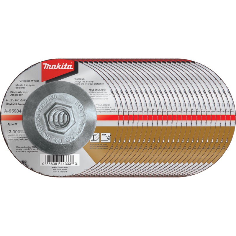 Makita A-95984-25 41/2" x 1/4" x 5/811" INOX Grinding Wheel, 36 Grit, 25/pk