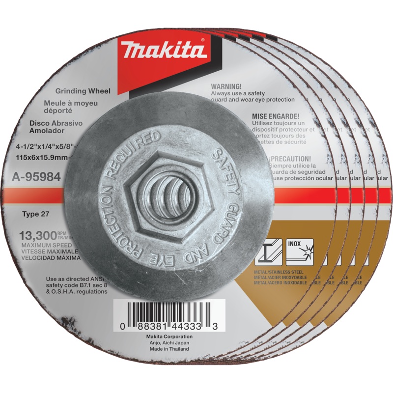 Makita A-95984-5 41/2" x 1/4" x 5/811" INOX Grinding Wheel, 36 Grit, 5/pk