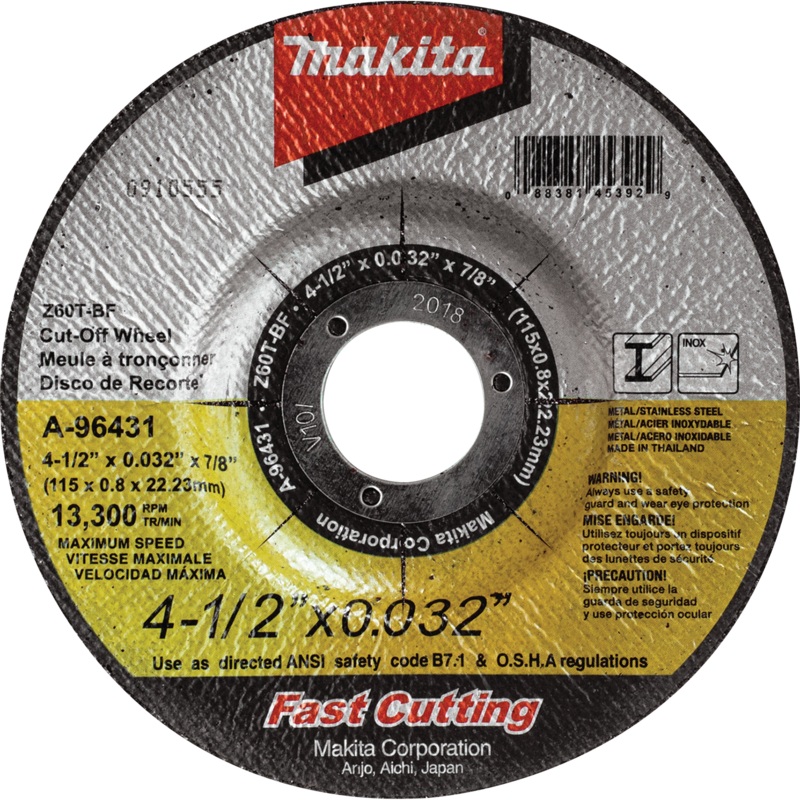 Makita A-96431 41/2" x .032" x 7/8" Depressed Center Ultra Thin CutOff Wheel, Stainless