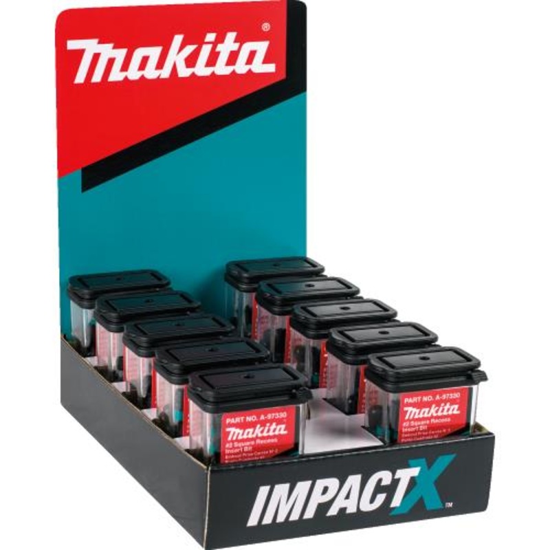 Makita A-97330-10 ImpactX #2 Square Recess 1 Insert Bit, 10 x 25/pk, Display