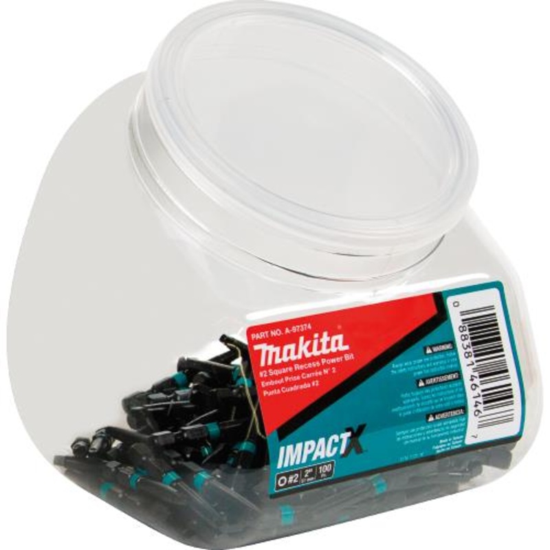 Makita A-97374 ImpactX #2 Square Recess 2 Power Bit, 100/pk, Jar