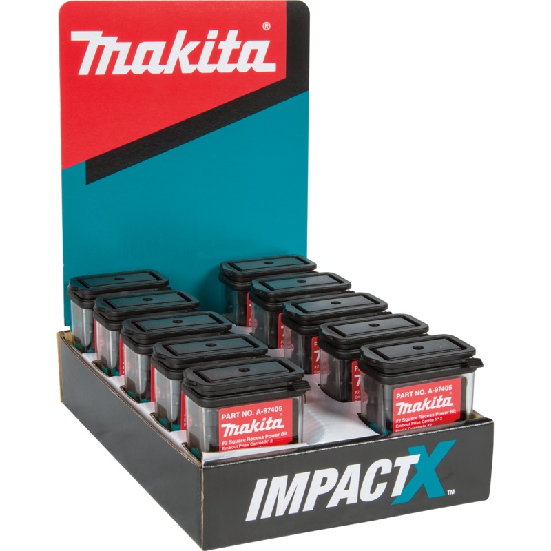 Makita A-97405-10 ImpactX #2 Square Recess 2 Power Bit, 10 x 15/pk, Display