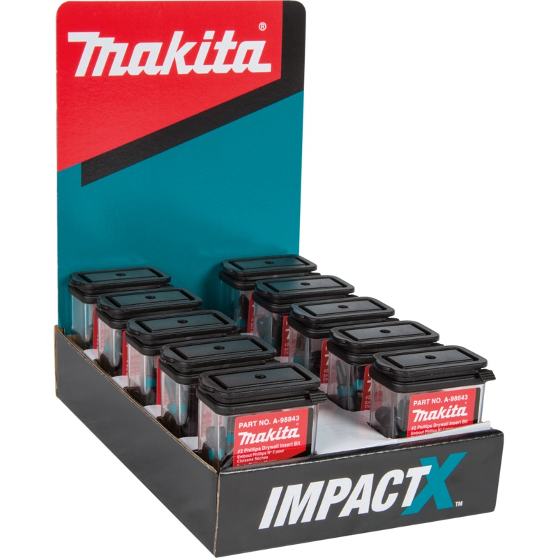 Makita A-98843-10 ImpactX #2 Phillips Drywall 1 Insert Bit, 10 x 25/pk, Display
