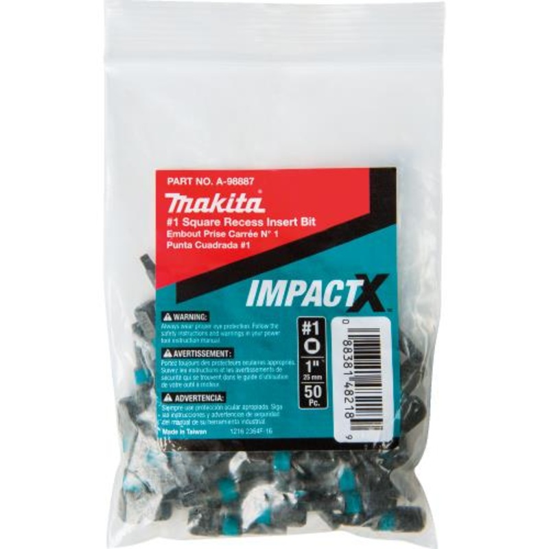Makita A-98887 ImpactX #1 Square Recess 1 Insert Bit, 50/pk, Bulk