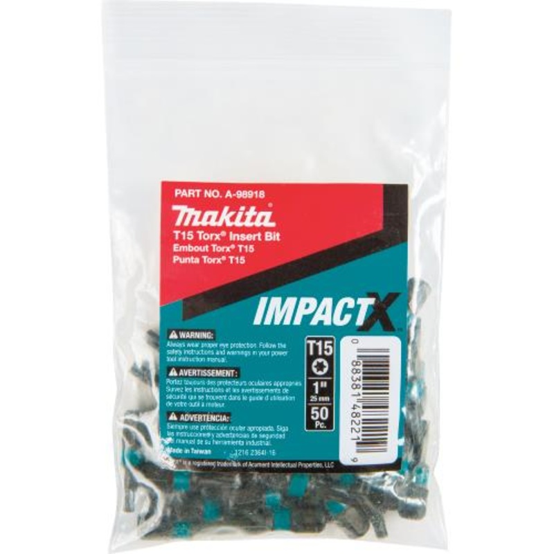 Makita A-98918 ImpactX T15 Torx 1 Insert Bit, 50/pk, Bulk