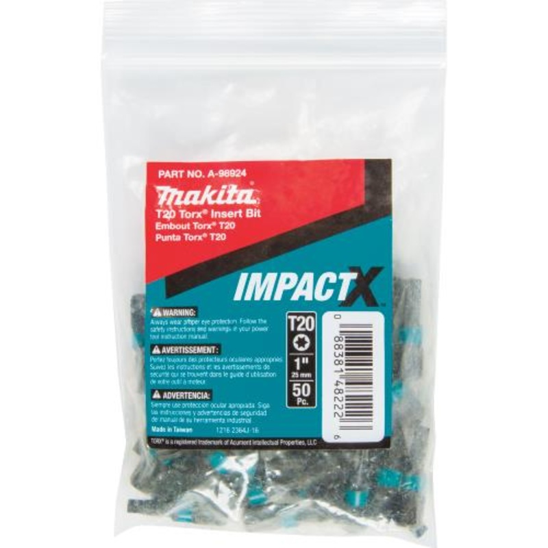 Makita A-98924 ImpactX T20 Torx 1 Insert Bit, 50/pk, Bulk