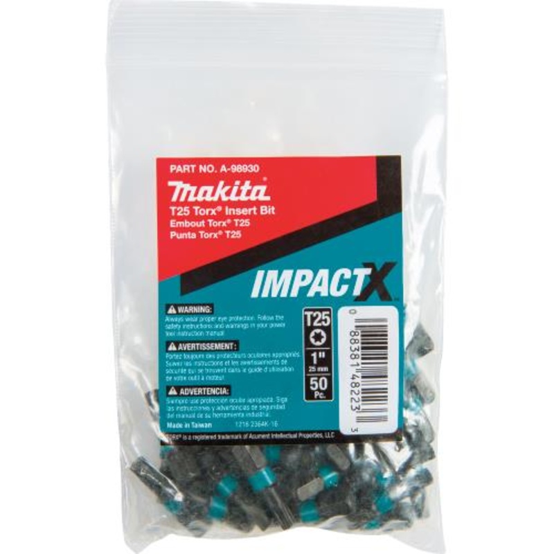 Makita A-98930 ImpactX T25 Torx 1 Insert Bit, 50/pk, Bulk