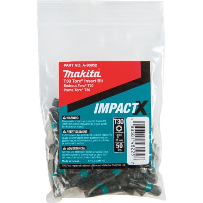 Makita A-98952 ImpactX T30 Torx 1 Insert Bit, 50/pk, Bulk