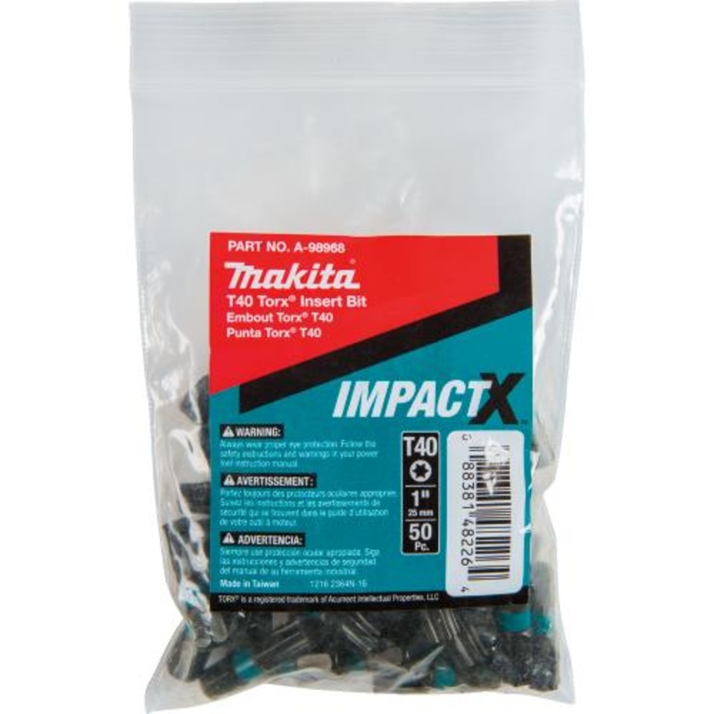 Makita A-98968 ImpactX T40 Torx 1 Insert Bit, 50/pk, Bulk
