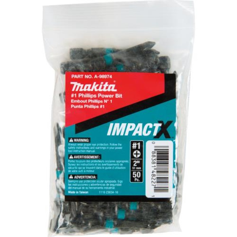 Makita A-98974 ImpactX #1 Phillips 2 Power Bit, 50/pk, Bulk