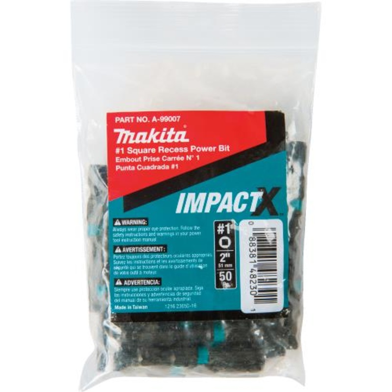 Makita A-99007 ImpactX #1 Square Recess 2 Power Bit, 50/pk, Bulk