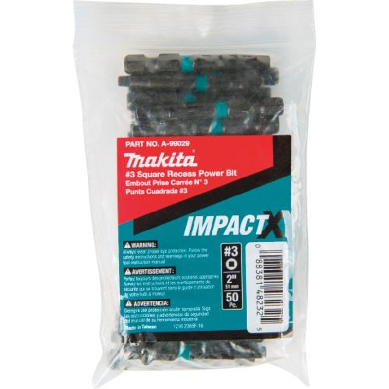 Makita A-99029 ImpactX #3 Square Recess 2 Power Bit, 50/pk, Bulk