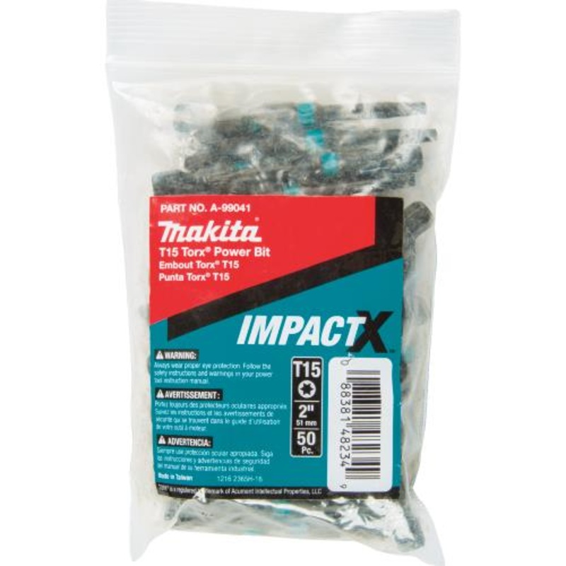 Makita A-99041 ImpactX T15 Torx 2 Power Bit, 50/pk, Bulk