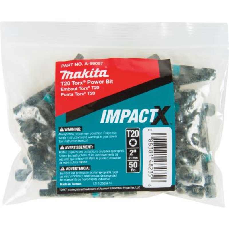 Makita A-99057 ImpactX T20 Torx 2 Power Bit, 50/pk, Bulk