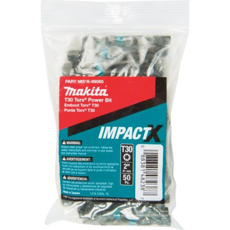 Makita A-99085 ImpactX T30 Torx 2 Power Bit, 50/pk, Bulk