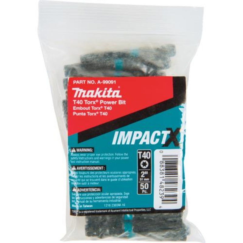 Makita A-99091 ImpactX T40 Torx 2 Power Bit, 50/pk, Bulk