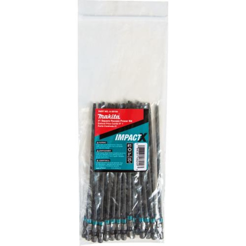 Makita A-99194 ImpactX #1 Square Recess 6 Power Bit, 25/pk, Bulk