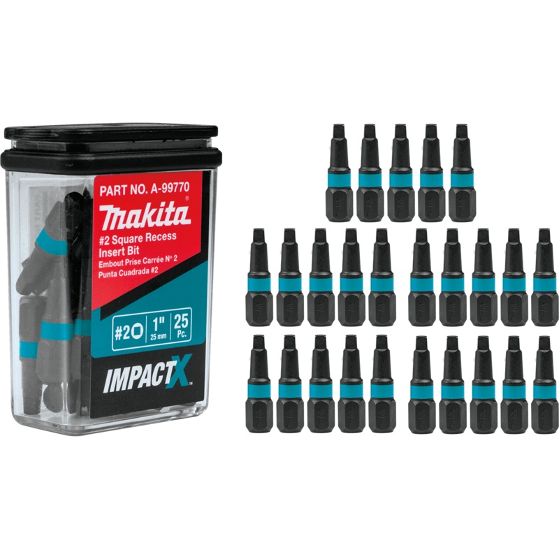 Makita A-99770 ImpactX #2 Square Recess 1 Insert Bit, 25/pk