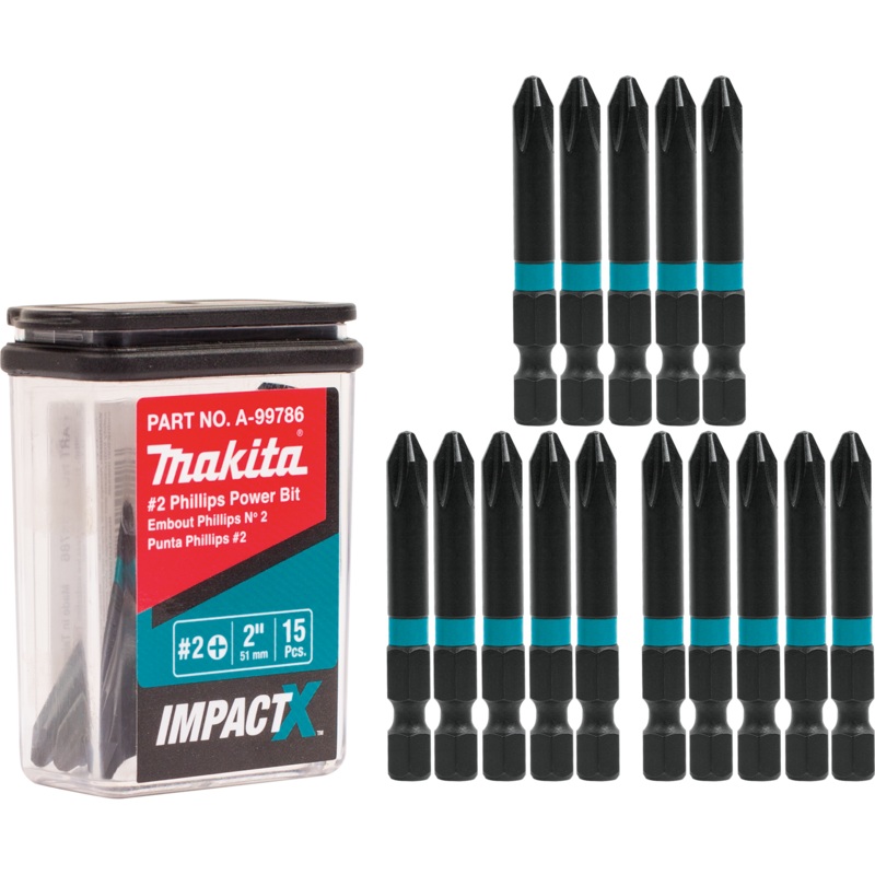 Makita A-99786 ImpactX #2 Phillips 2 Power Bit, 15/pk