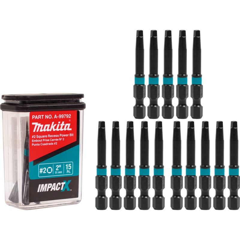Makita A-99792 ImpactX #2 Square Recess 2 Power Bit, 15/pk