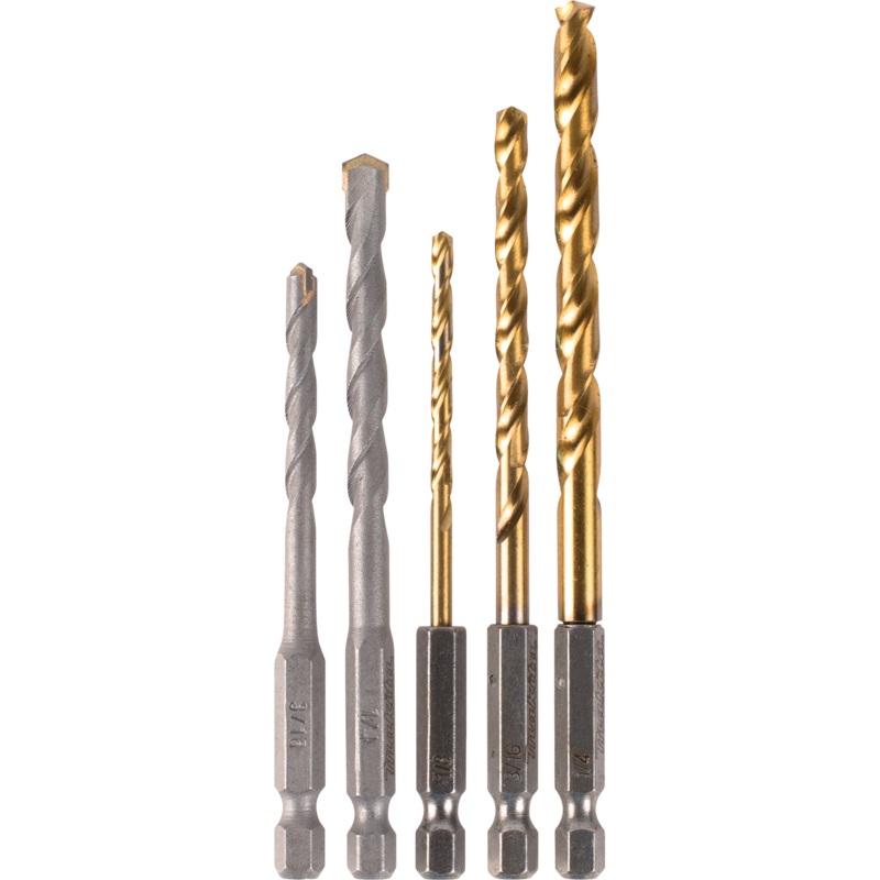 Makita D-23765 5 Pc. Masonry and Metal Drill Bit Set, 1/4" Hex Shank