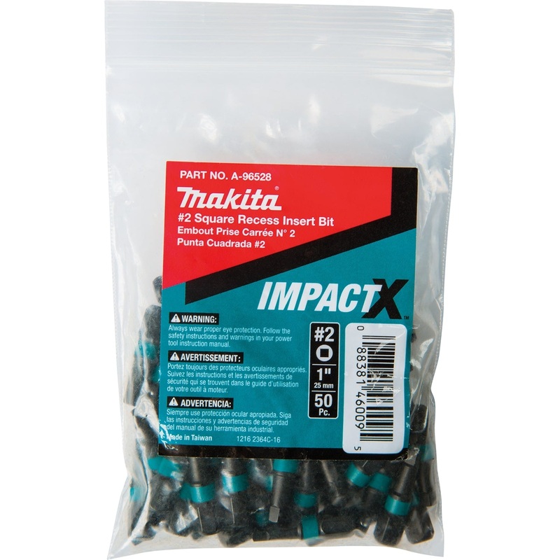 Makita A-96528 ImpactX #2 Square Recess 1 Insert Bit, 50/pk, Bulk