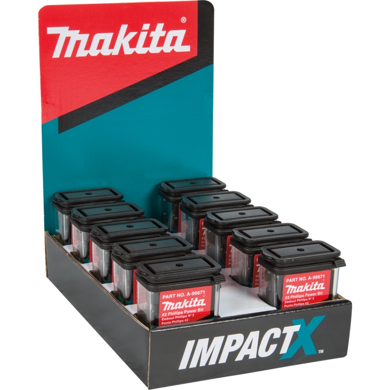 Makita A-96671-10 ImpactX #2 Phillips 2 Power Bit, 10 x 15/pk, Display