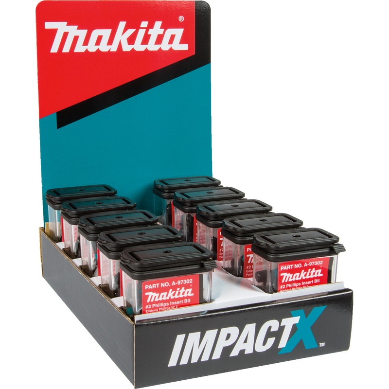 Makita A-97302-10 ImpactX #2 Phillips 1 Insert Bit, 10 x 25/pk, Display