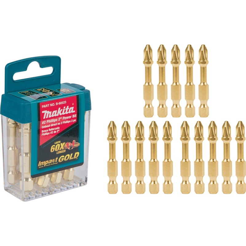 Makita B-60523 Impact GOLD #2 Phillips 2 Power Bit, 15/pk
