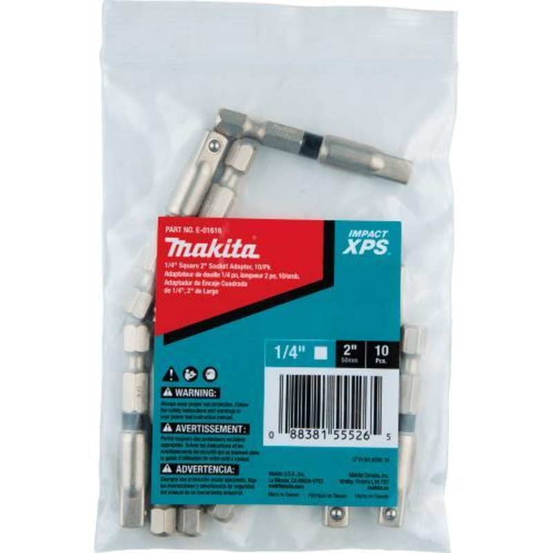 Makita E-01616 Impact XPS 1/4" Square 2" Socket Adapter, 10/pk, Bulk