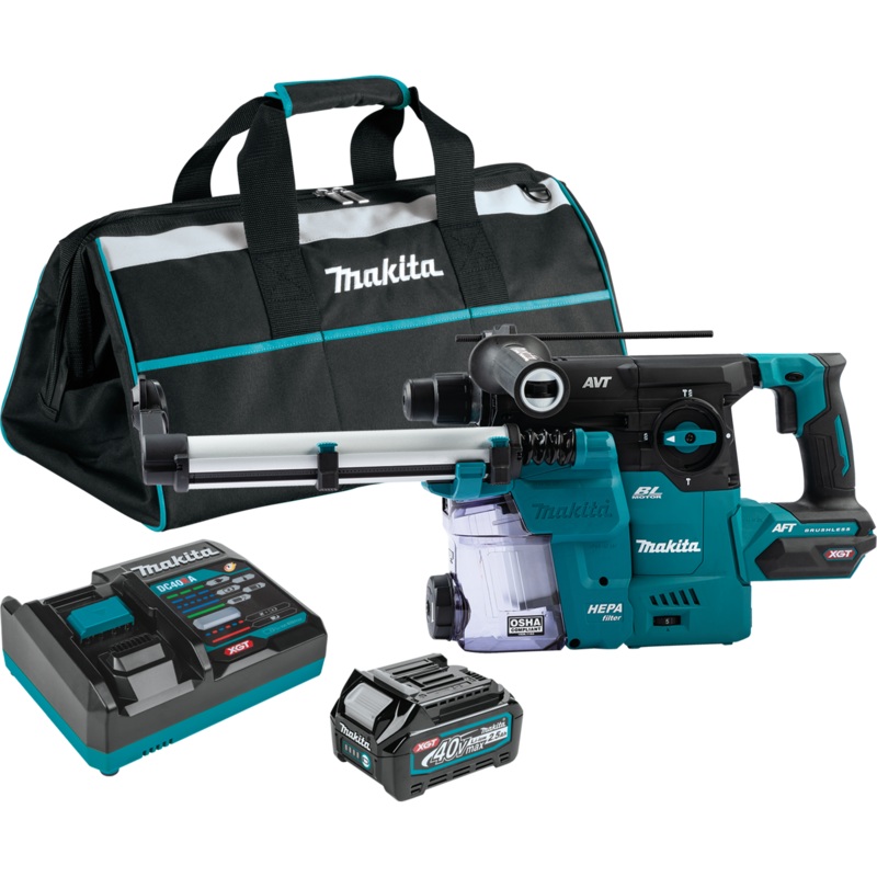Makita GRH08M1W 40V max XGT Brushless Cordless 13/16" SDSPLUS AVT Rotary Hammer Kit w/Dust Extractor, AFT, AWS Capable (4.0Ah)