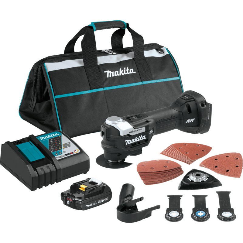 Makita XMT04R1B 18V LXT LithiumIon SubCompact Brushless Cordless StarlockMax Oscillating MultiTool Kit (2.0Ah)