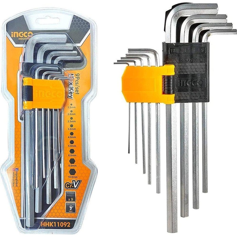 Ingco HHK11092 9pcs Hex Allen Key Wrench Set (Extra Long Arm)