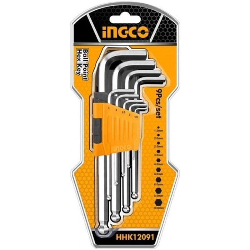 Ingco HHK12091 9pcs Ball Point Hex Allen Key Wrench Set (Long Arm)