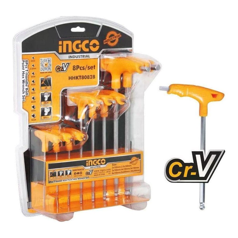 Ingco HHKT80828 8pcs Ball point Allen Key Wrench Set (T-Handle)