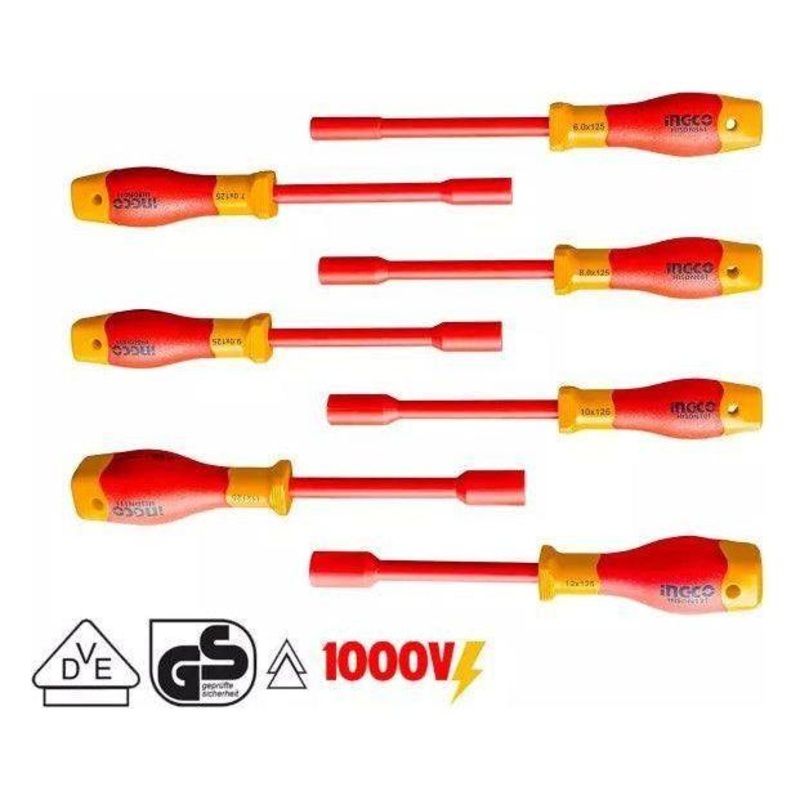 Ingco HKISD0701 7pcs Insulated Nut Screwdriver Set 1000V