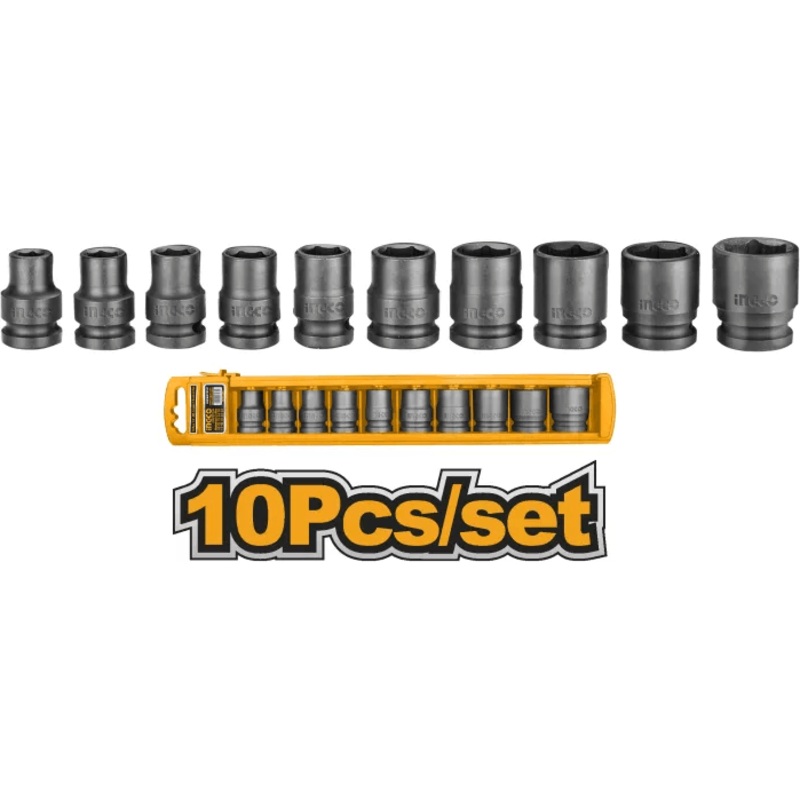 Ingco HKISSD12101 10pcs Impact Socket Wrench Set 1/2" Drive
