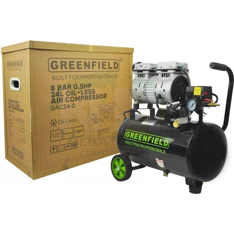 Greenfield GAC24-D 1/2 HP Oil-Less Air Compressor with Direct Heat Sink 24L Cap 500W