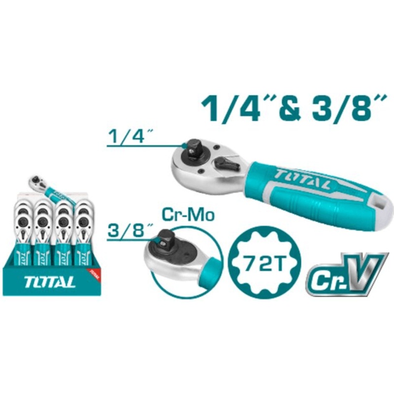 Total THT1061438 Stubby Ratchet Handle 72t 1/4" Dr.