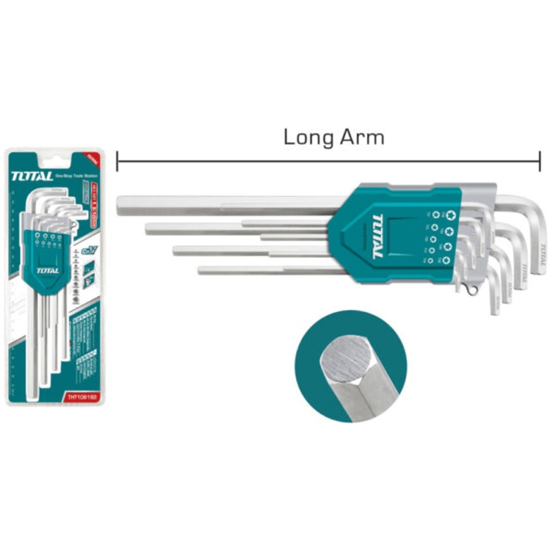 Total THT106192 9pcs Hex Allen Wrench Key Set Extra Long Arm