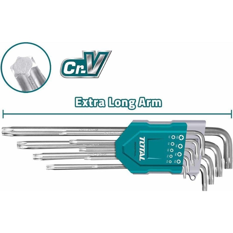 Total THT106391 9pcs Torx Allen Wrench Key Set Extra Long Arm