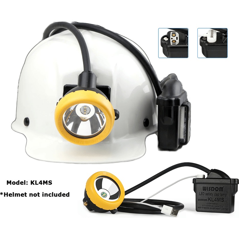 Wisdom KL4MS Miner's LED Cap Corded Mining Lamp / Head Light (with USB Charger Adaptor)