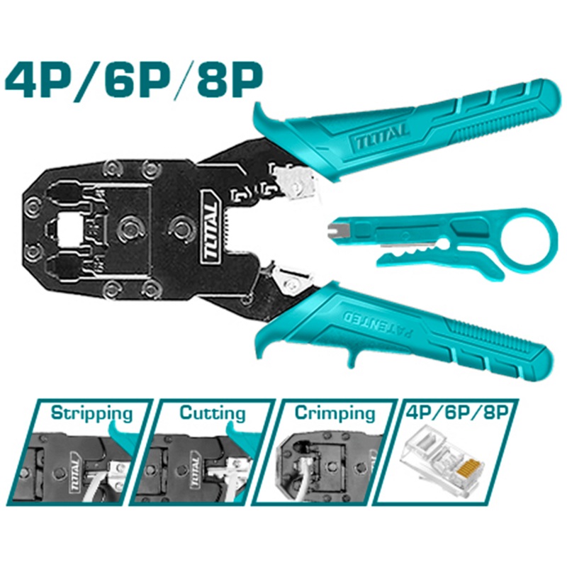 Total TMPC4468P Modular Plug Crimper Plier 8"